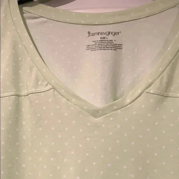 Jasmine & Ginger Green and White Polka Dot V Neck Pajama Top Size Large NWT - Picture 3 of 8